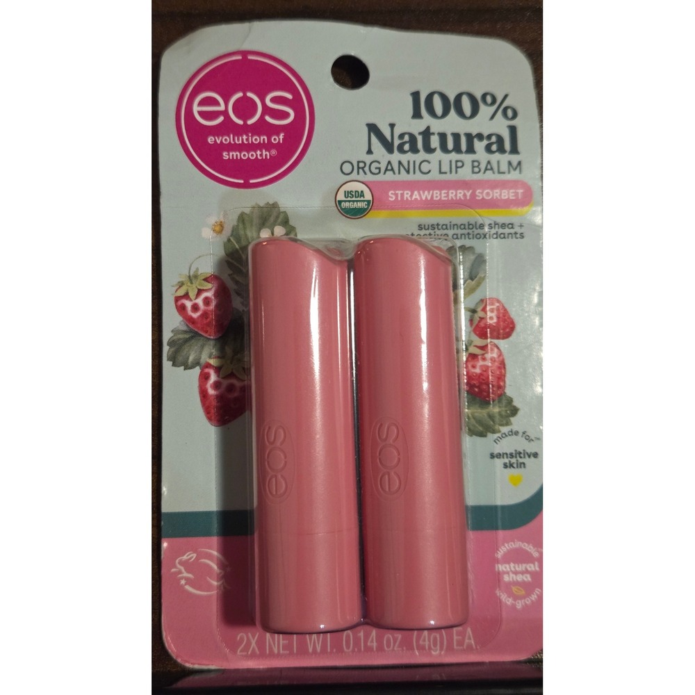 EOS 100% Natural Organic Lip Balm 2-Pack Strawberry Sorbet Stick Sensitive Skin